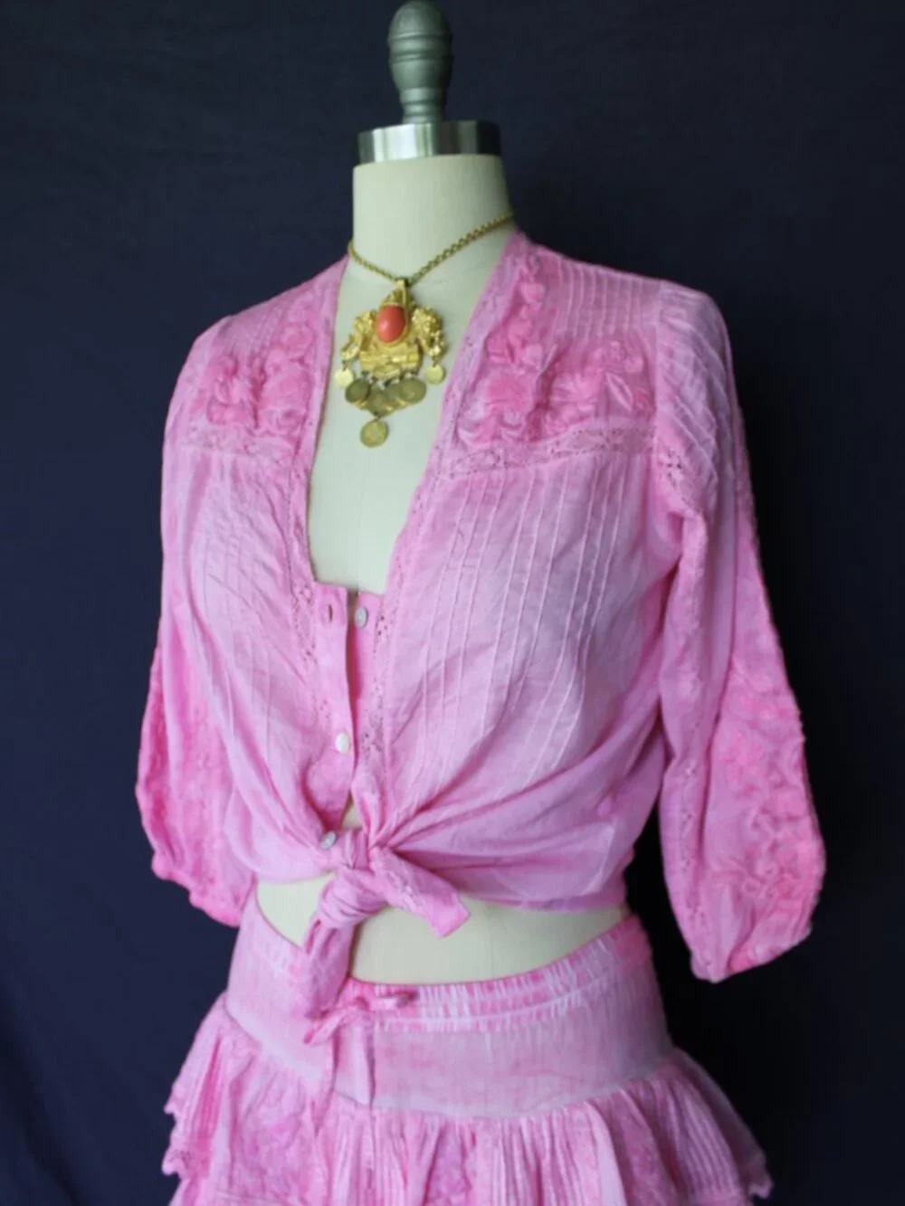 Muche & Muchette Coquette Skort skirt & top dress set blouse Pink embroidered